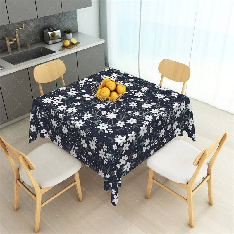 Lofaris Midnight Daisy Floral Rectangle Tablecloth Dark Pattern Table Cover for Rustic Wedding and Dining