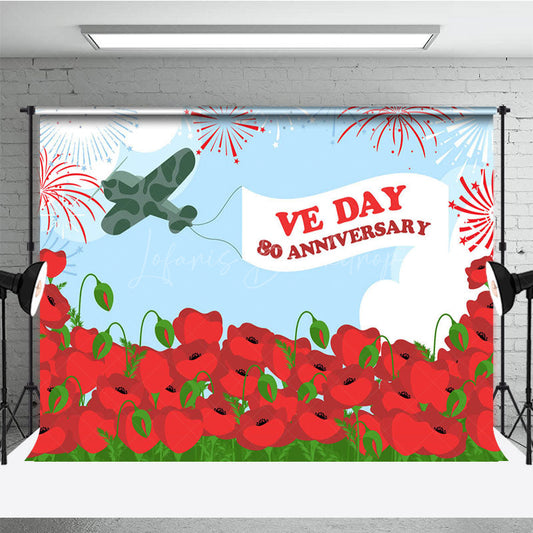 Lofaris Military Aircraft Red Floral Sparkle VE Day Backdrop