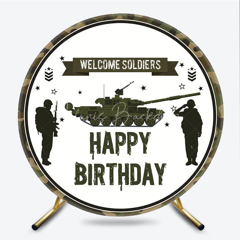 Lofaris Military Army Tank Soldiers Camouflage Round Backdrop Welcome Happy Birthday Party Decoration