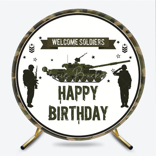 Lofaris Military Army Tank Soldiers Camouflage Round Backdrop Welcome Happy Birthday Party Decoration