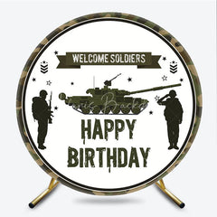 Lofaris Military Army Tank Soldiers Camouflage Round Backdrop Welcome Happy Birthday Party Decoration