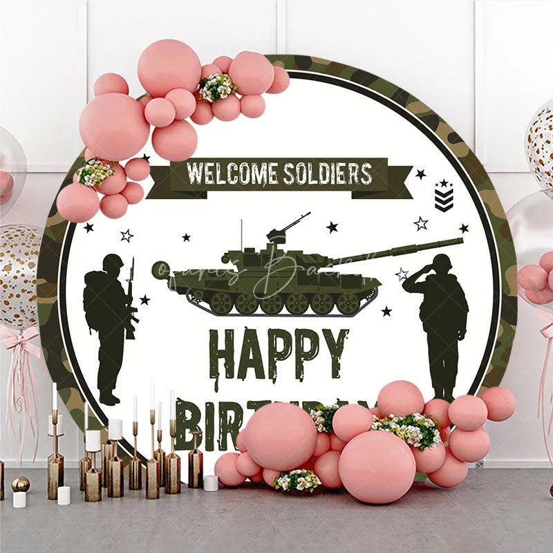 Lofaris Military Army Tank Soldiers Camouflage Round Backdrop Welcome Happy Birthday Party Decoration
