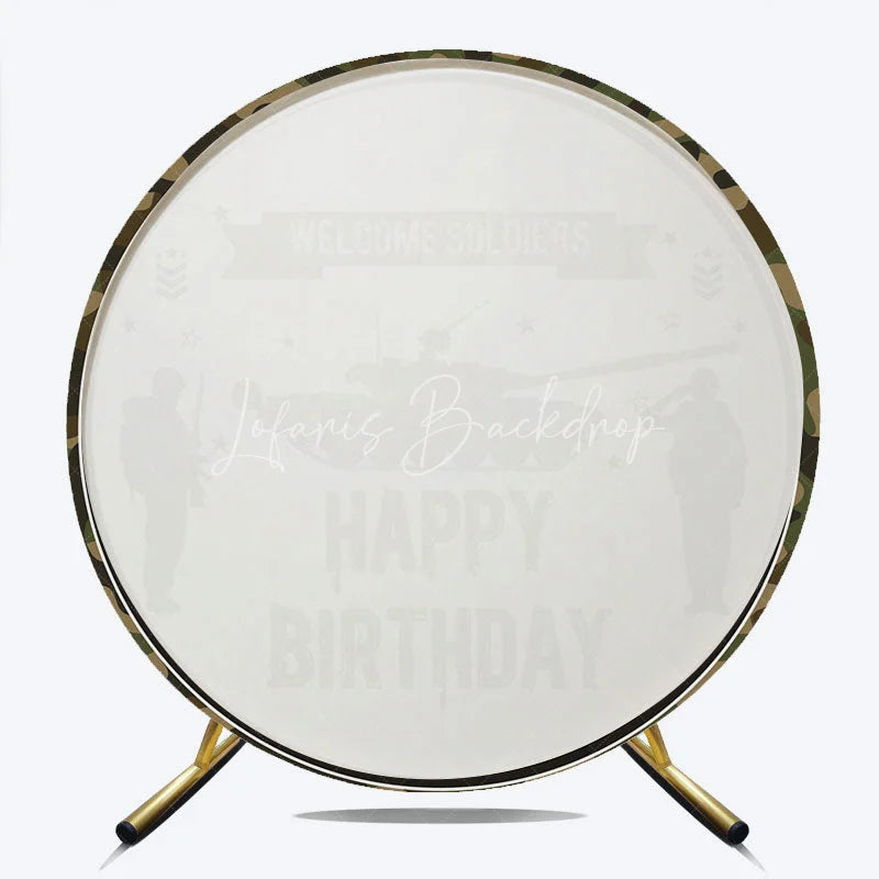 Lofaris Military Army Tank Soldiers Camouflage Round Backdrop Welcome Happy Birthday Party Decoration