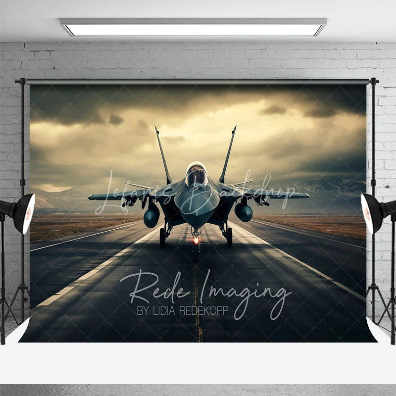Lofaris Military Aviation Jet Backdrop Cloudy Mountain Runway Photography Background for Boy Birthday Party Decor
