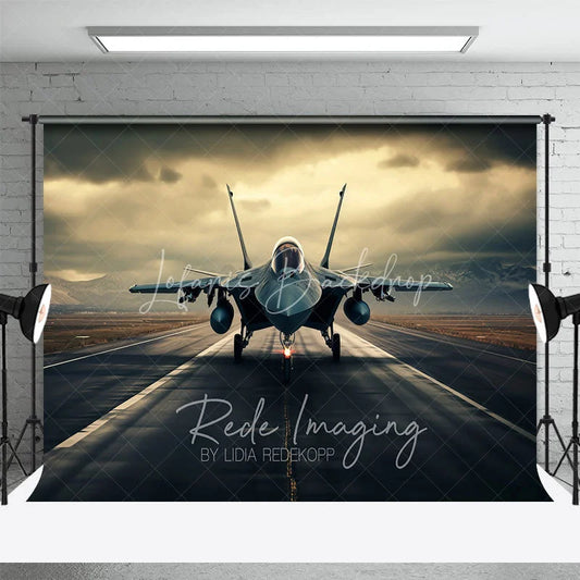 Lofaris Military Aviation Jet Backdrop Cloudy Mountain Runway Photography Background for Boy Birthday Party Decor