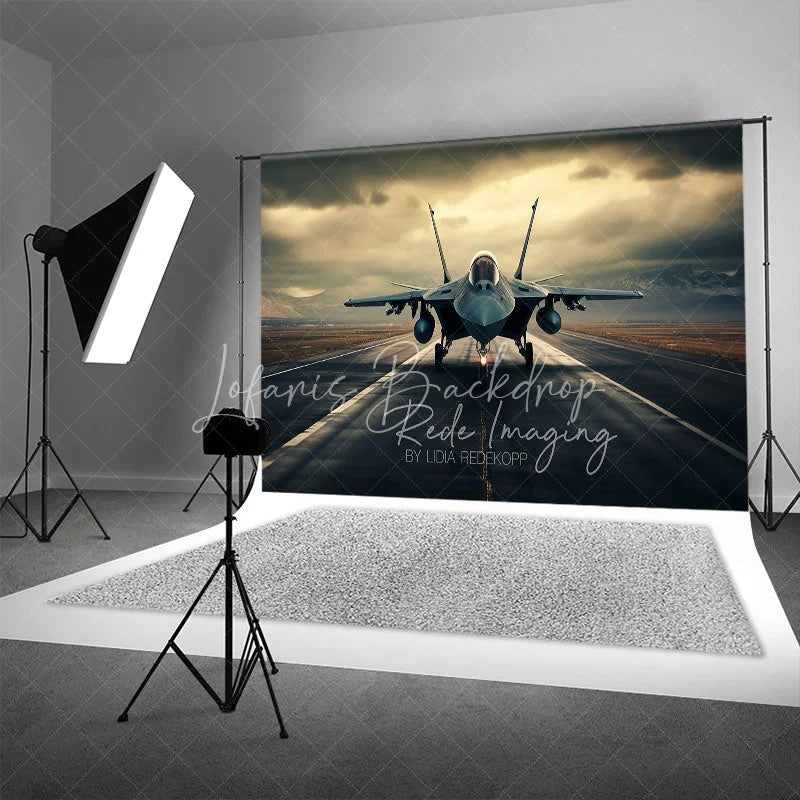 Lofaris Military Aviation Jet Backdrop Cloudy Mountain Runway Photography Background for Boy Birthday Party Decor