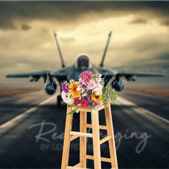 Lofaris Military Aviation Jet Backdrop Cloudy Mountain Runway Photography Background for Boy Birthday Party Decor