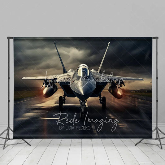 Lofaris Military Fighter Jet Backdrop Dark Stormy Sky Aviation Photography Background for Boy Room Party Decor