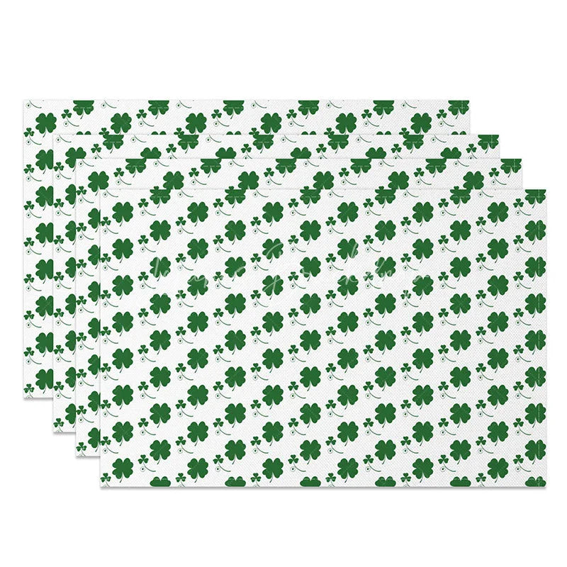 Lofaris Mini Shamrock Pattern Set of 4 Placemats White and Green St. Patricks Day Clover Dining Table Mats