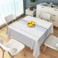 Lofaris Minimalist Blue Leaf Band Rectangle Tablecloth White Scandi Style Pattern Table Cover for Dining