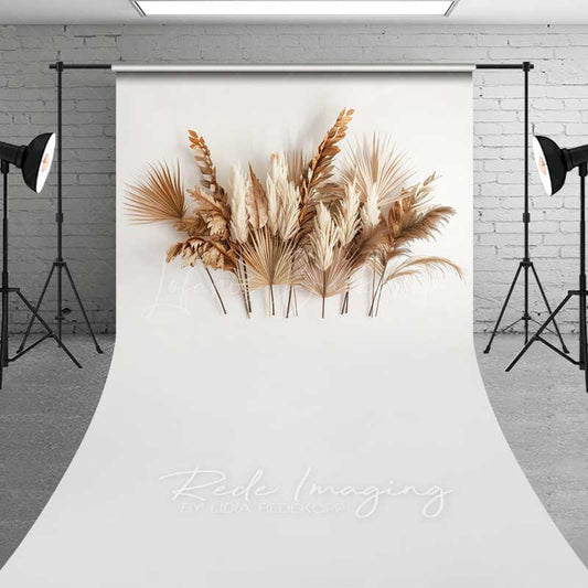 Lofaris Minimalist Boho Sweep Photography Backdrop with Floor Dried Palm Leaves and Pampas Grass Modern Neutral Studio Prop