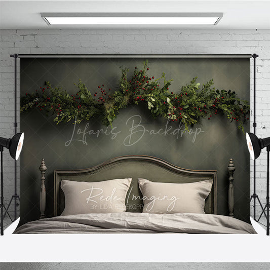 Lofaris Minimalist Christmas Headboard Photography Backdrop Simple Greenery Garland Rustic Farmhouse Bedroom Photo Prop