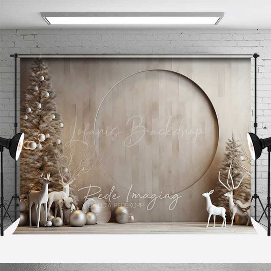 Lofaris Minimalist Christmas Photography Backdrop Modern Wood Wall with White Reindeer Neutral Holiday Studio Photo Prop