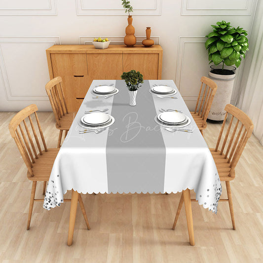 Lofaris Minimalist Dotted Tablecloth in White and Grey for Modern Scandinavian Simple Kitchen Dining Decor