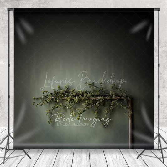 Lofaris Minimalist Fine Art Photography Backdrop Dark Moody Wall with Greenery Branch Modern and Elegant Studio Prop