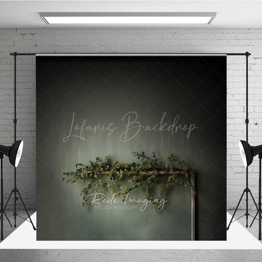 Lofaris Minimalist Fine Art Photography Backdrop Dark Moody Wall with Greenery Branch Modern and Elegant Studio Prop