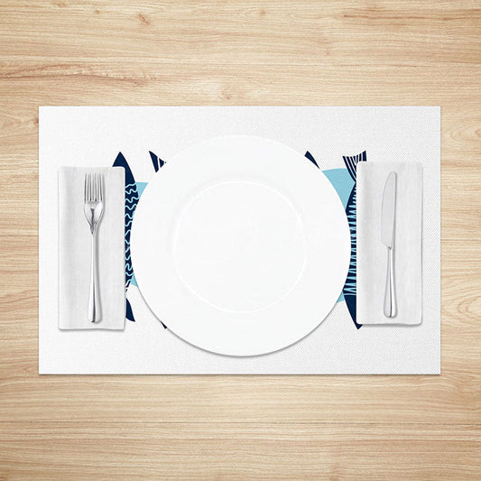 Lofaris Minimalist Fish Pattern Placemats Set of 4 with Blue Water Design for Coastal and Modern Dining