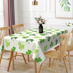 Lofaris Minimalist Geometric Green Grid Rectangle Tablecloth Modern Clover St Patricks Day Table Cover
