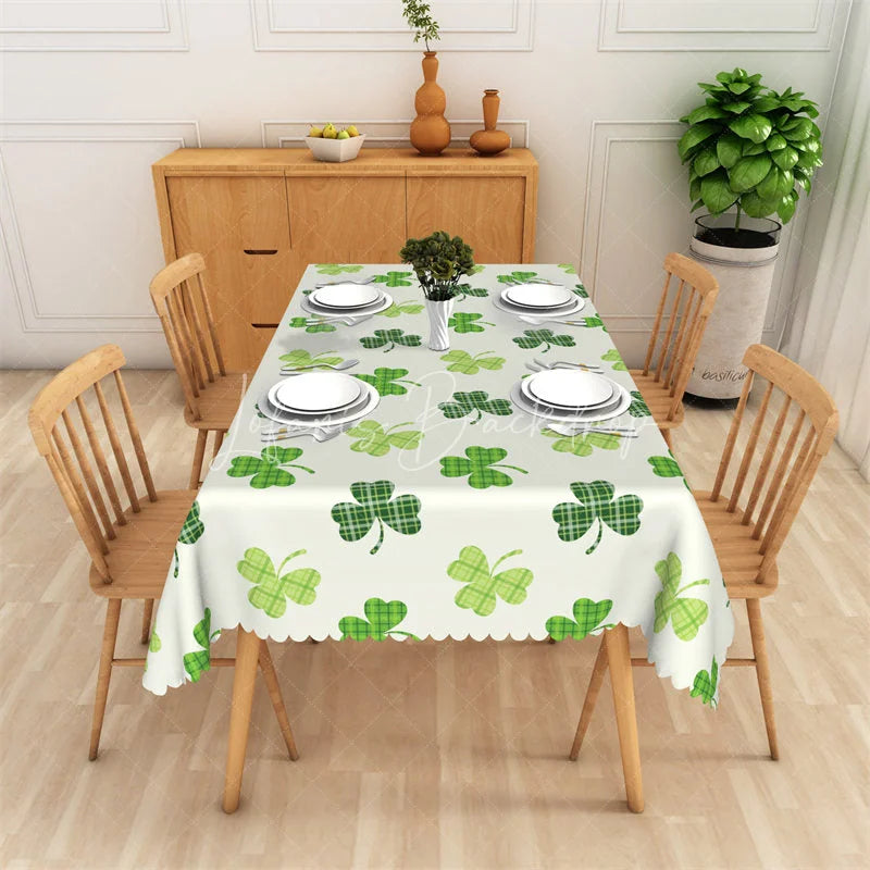 Lofaris Minimalist Geometric Green Grid Rectangle Tablecloth Modern Clover St Patricks Day Table Cover