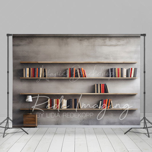 Lofaris Minimalist Grey Wall Dark Room Bookshelf Backdrop
