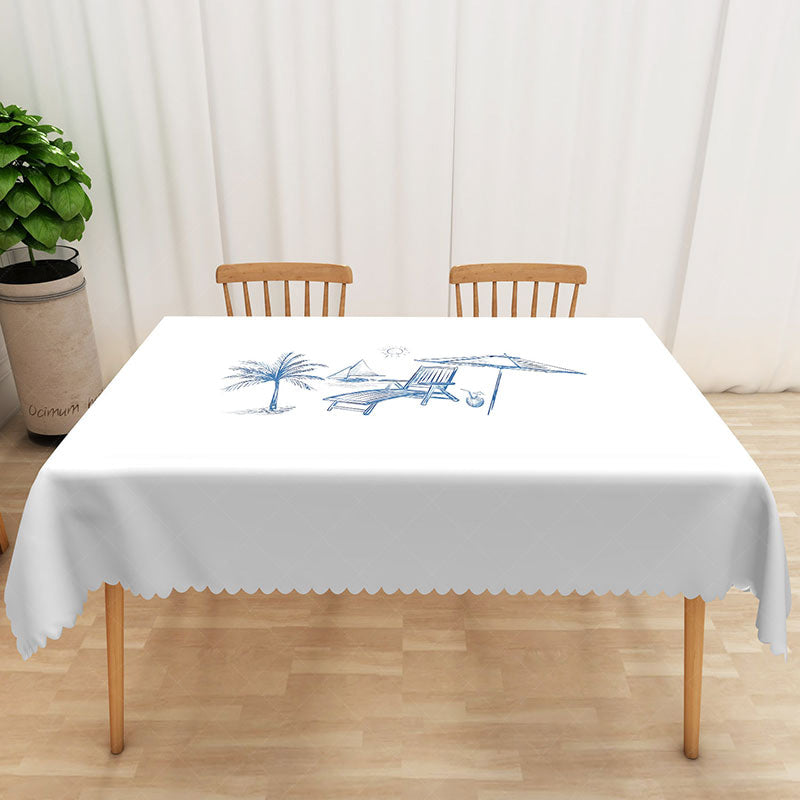 Lofaris Minimalist Light Gray and Blue Palm Leaf Rectangle Tablecloth for Modern Coastal Dining Decor