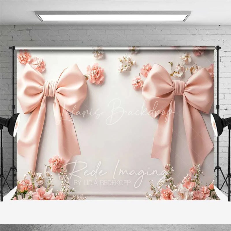 Lofaris Minimalist Pink Bow Floral Photography Backdrop White Wall Wedding Decoration Background