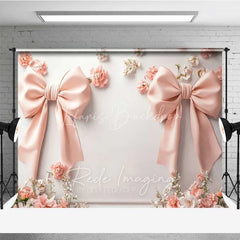 Lofaris Minimalist Pink Bow Floral Photography Backdrop White Wall Wedding Decoration Background