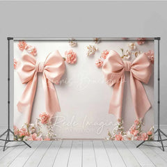 Lofaris Minimalist Pink Bow Floral Photography Backdrop White Wall Wedding Decoration Background