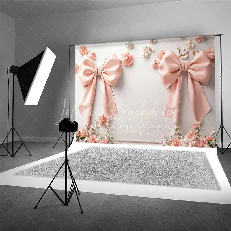 Lofaris Minimalist Pink Bow Floral Photography Backdrop White Wall Wedding Decoration Background