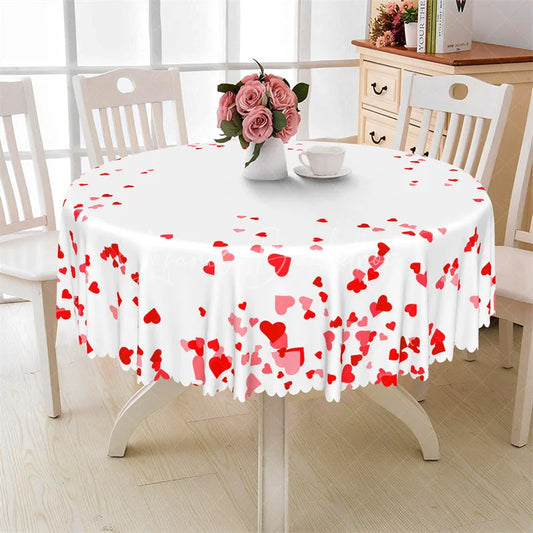 Lofaris Minimalist Red Heart Round Tablecloth Simple White Love Pattern Table Cover for Valentine