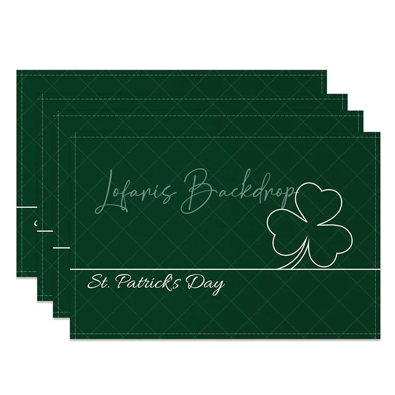 Lofaris Minimalist St. Patricks Day Set of 4 Placemats White Shamrock Outline and Dark Green Dining Table Mats
