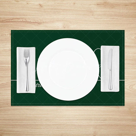 Lofaris Minimalist St. Patricks Day Set of 4 Placemats White Shamrock Outline and Dark Green Dining Table Mats