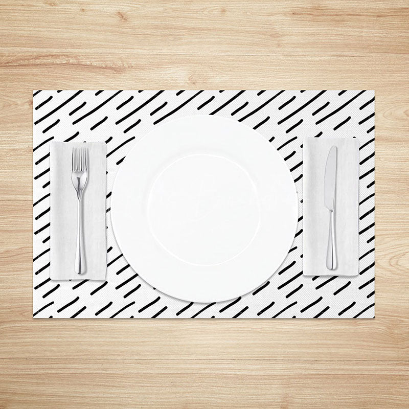 Lofaris Minimalist White and Black Lines Dining Set of 4 Placemats for Modern Geometric Scandinavian Kitchen