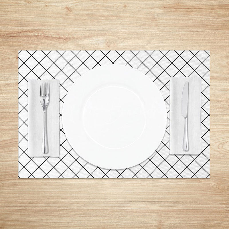 Lofaris Minimalist White and Black Lines Rhombus Set of 4 Placemats for Modern Geometric Scandinavian Decor