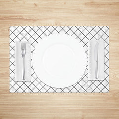 Lofaris Minimalist White and Black Lines Rhombus Set of 4 Placemats for Modern Geometric Scandinavian Decor