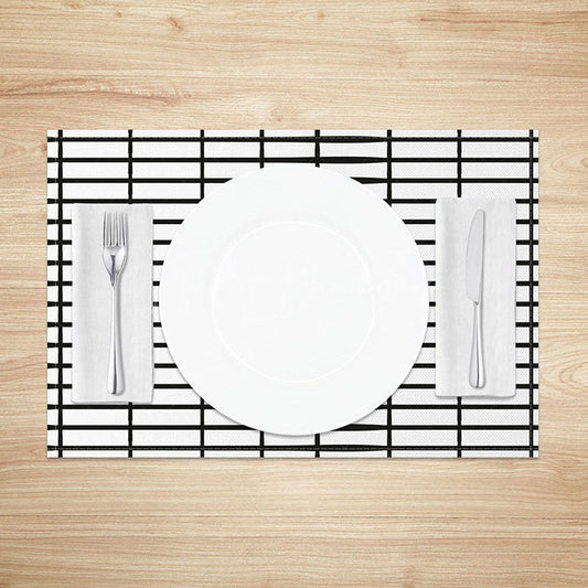 Lofaris Minimalist White and Black Plaid Print Set of 4 Placemats for Modern Farmhouse Scandinavian Decor
