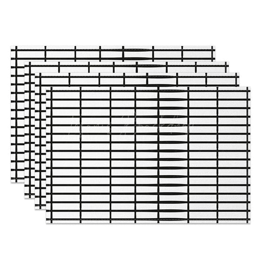 Lofaris Minimalist White and Black Plaid Print Set of 4 Placemats for Modern Farmhouse Scandinavian Decor