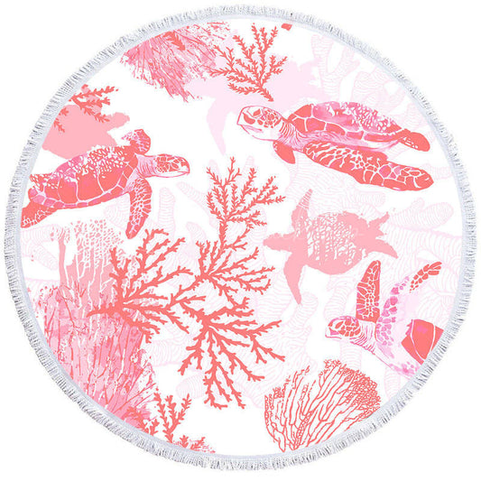 Lofaris Minimally Pink Returnees Coral Round Beach Towel
