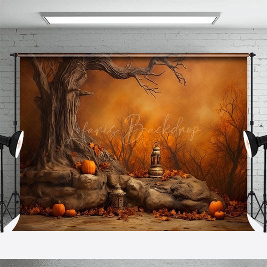 Lofaris Misty Forest Night Autumn Pumpkin Halloween Backdrop