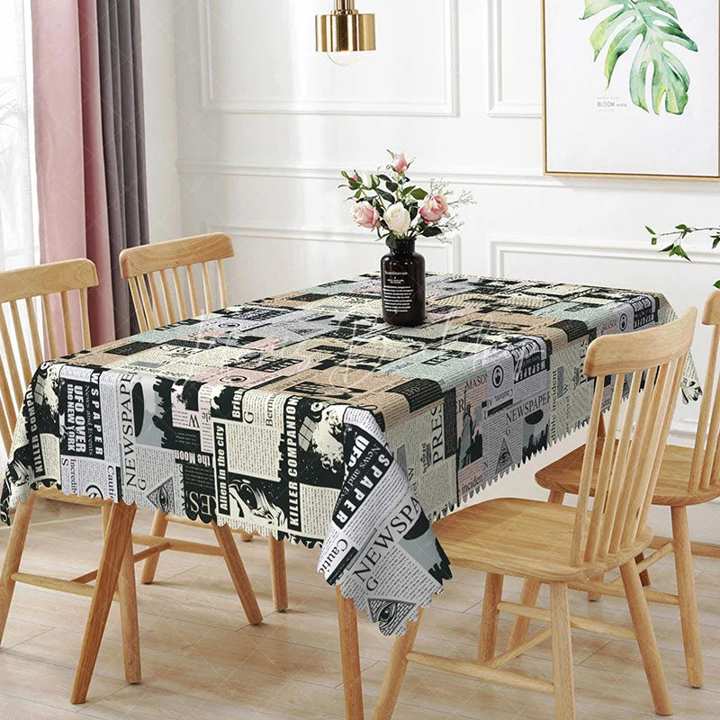 Lofaris Mixed Newspaper Collage Rectangle Tablecloth Black and White Headline Print Retro Media Theme Dining Decor
