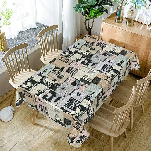 Lofaris Mixed Newspaper Collage Rectangle Tablecloth Black and White Headline Print Retro Media Theme Dining Decor