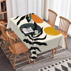 Lofaris Modern Abstract Botanical Leaf Rectangle Tablecloth with Organic Shapes Black Yellow Teal Dining Decor