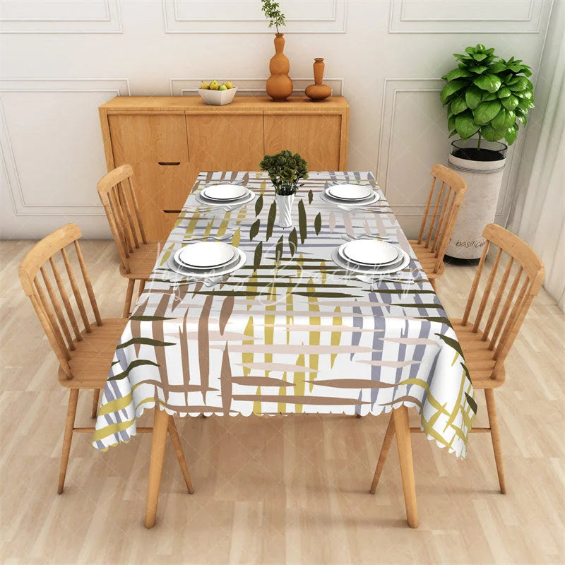 Lofaris Modern Abstract Brushstroke Pattern Rectangle Tablecloth Earthy Olive Green Brown Beige Dining Decor