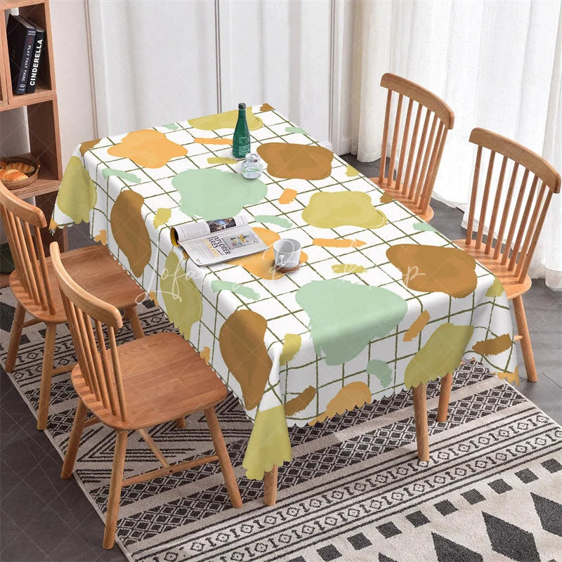 Lofaris Modern Abstract Brushstroke Rectangle Tablecloth with Colorful Grid Pattern Artistic Dining and Kitchen Decor