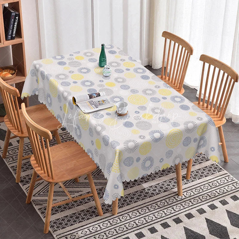 Lofaris Modern Abstract Circles Rectangle Tablecloth Yellow and Grey Geometric Pattern Contemporary Dining Home Kitchen Decor