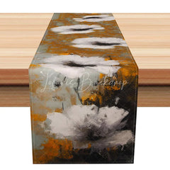 Lofaris Modern Abstract Floral Table Runner Grey Gold and White Botanical Elegant Minimalist Kitchen Decor