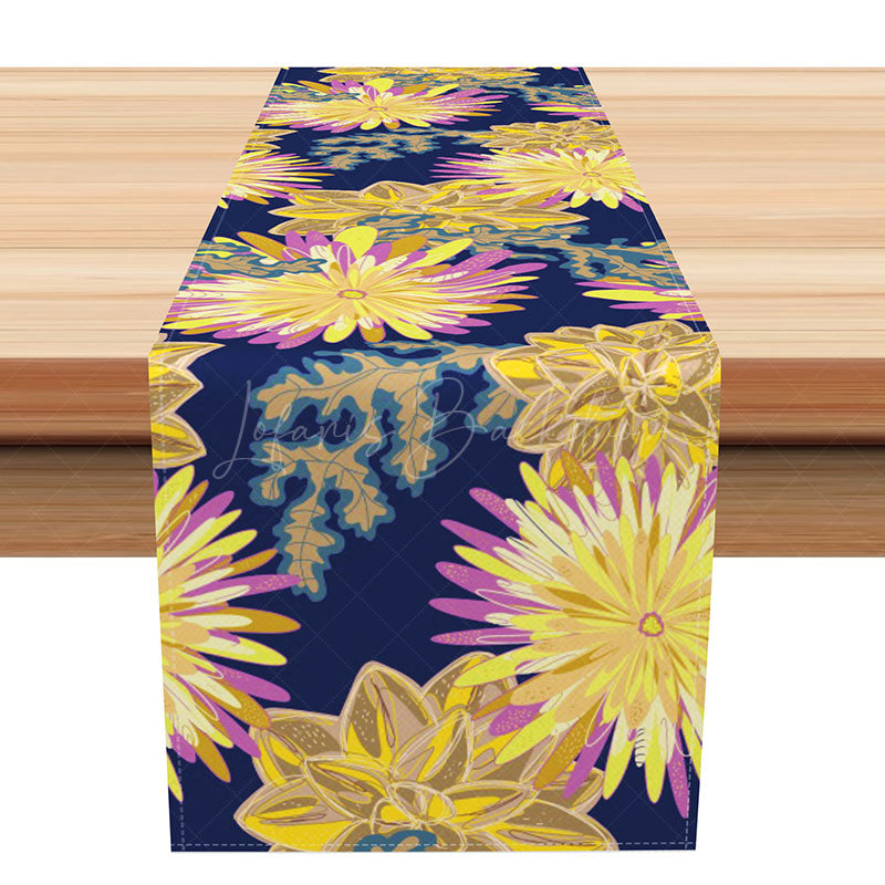 Lofaris Modern Abstract Floral Table Runner in Navy Pink and Gold for Elegant Dining Wedding Party Decor