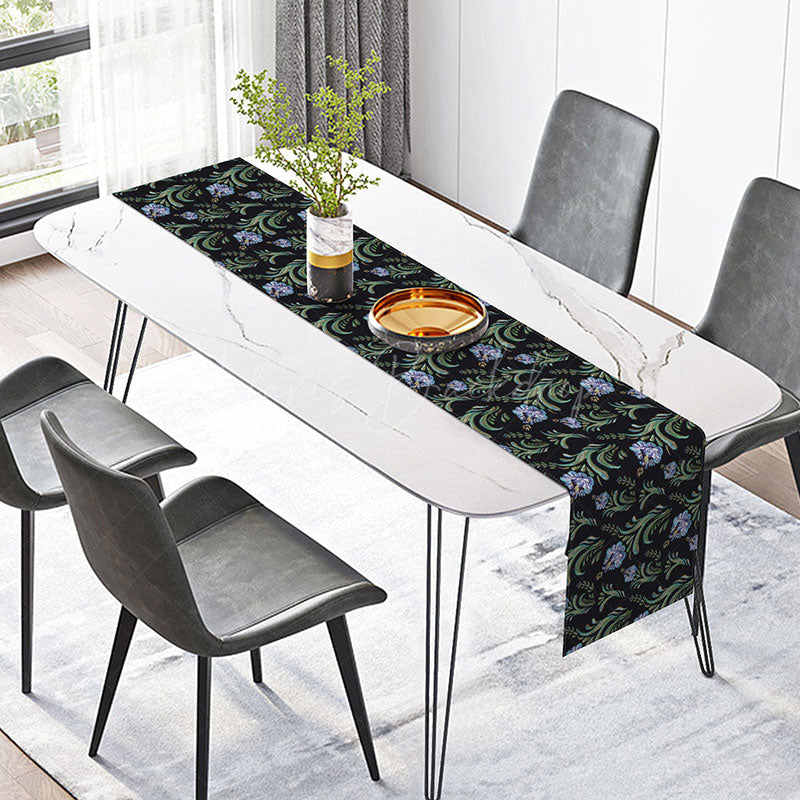 Lofaris Modern Abstract Floral Table Runner with Black and Green Leaves for Elegant Botanical Dining Room Decor