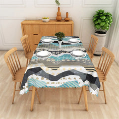 Lofaris Modern Abstract Geometric Patchwork Rectangle Tablecloth with Zigzag Stripes and Polka Dots Design