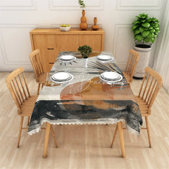 Lofaris Modern Abstract Geometric Rectangle Tablecloth with Earthy Tones and Palm Leaves Dining Room Decor